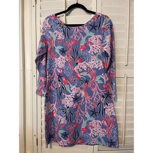 AnaClare swing dress purples pinks greens size M 3/4 sleeve